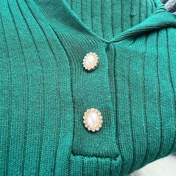 Alice Blue Women's XL Green Ribbed Collared Button-Up Cardigan Sweater - Picture 9 of 9